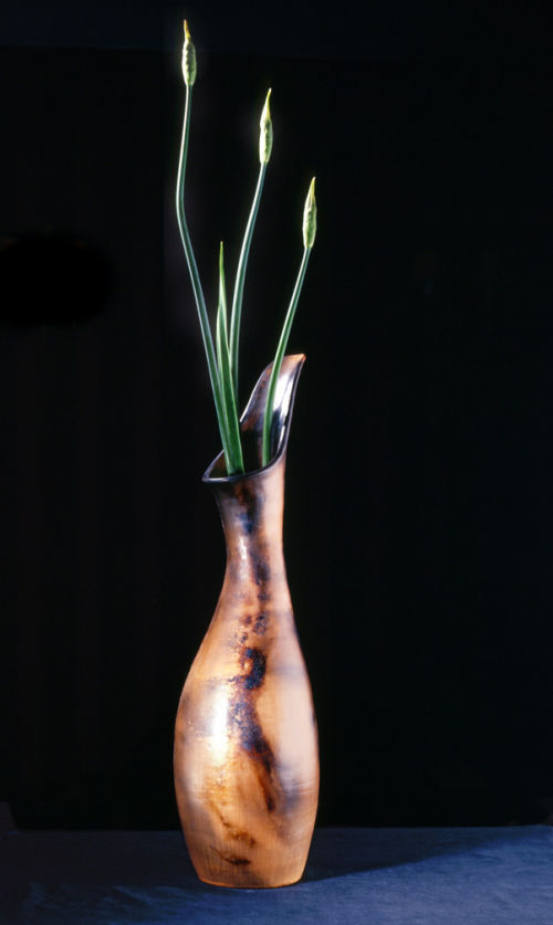 Terracotta vase 90cm high. Sawdust pit fired.